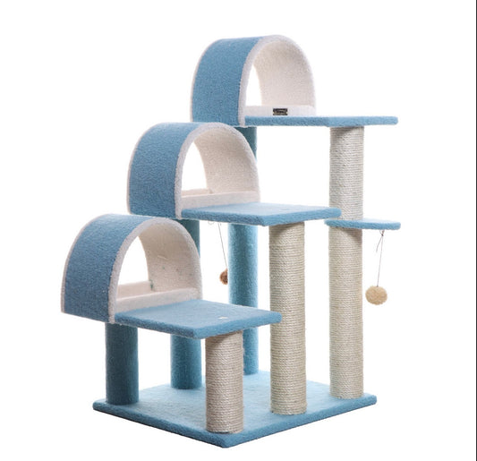 Armarkat 38” High Ivory & Blue Cat Lounger/Steps/Scratcher